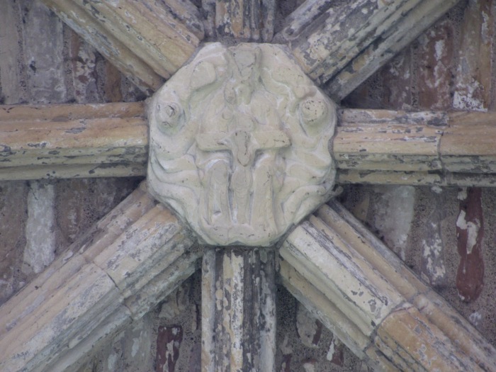 'Gnadenstuhl' image of the Trinity (although it's so worn, I can't spot the Holy Spirit) - boss above East end